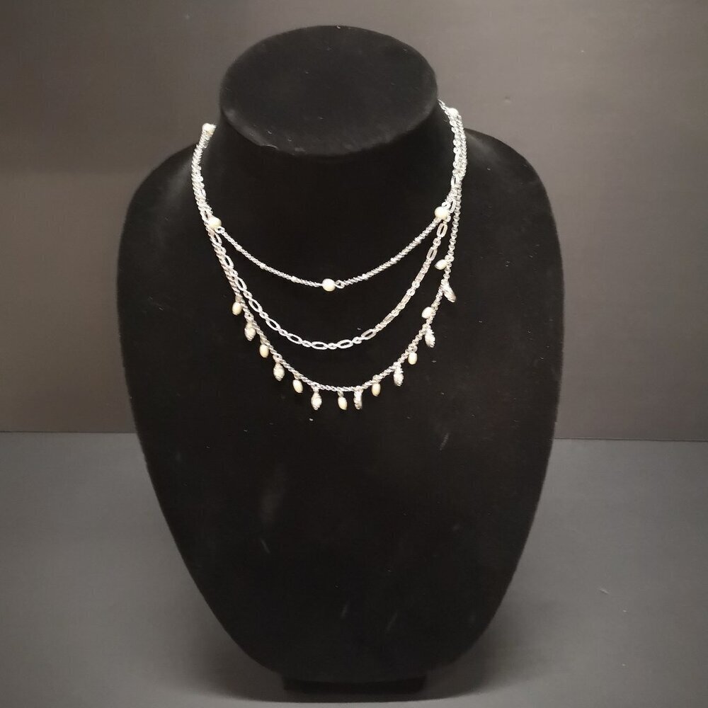 Lia Sophia Silver Metal 3 Strand Detachable Necklace with Double Clasp